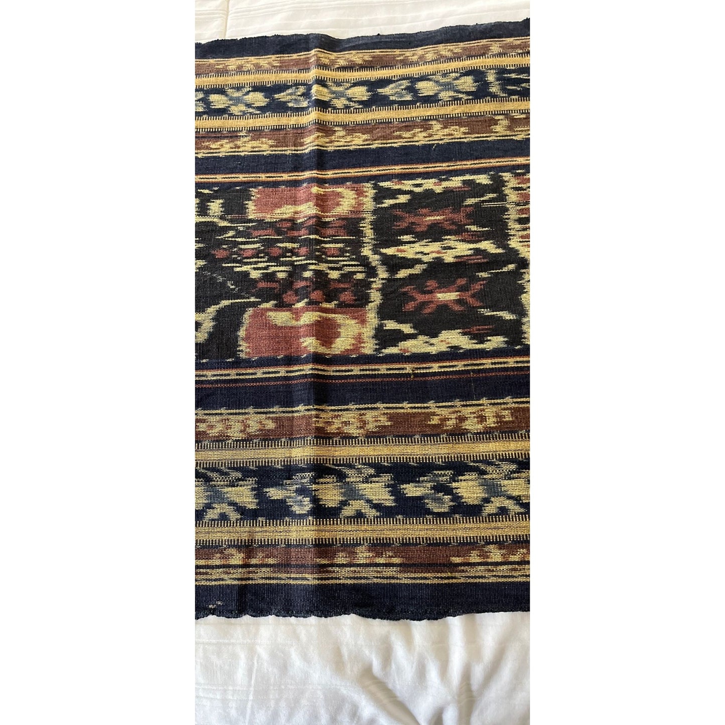 Vintage Museum Quality Sumba Ikat Wall Hanging Natural Dyes Tribal Figures Indonesia Hand Twisted Fringe Blues Browns