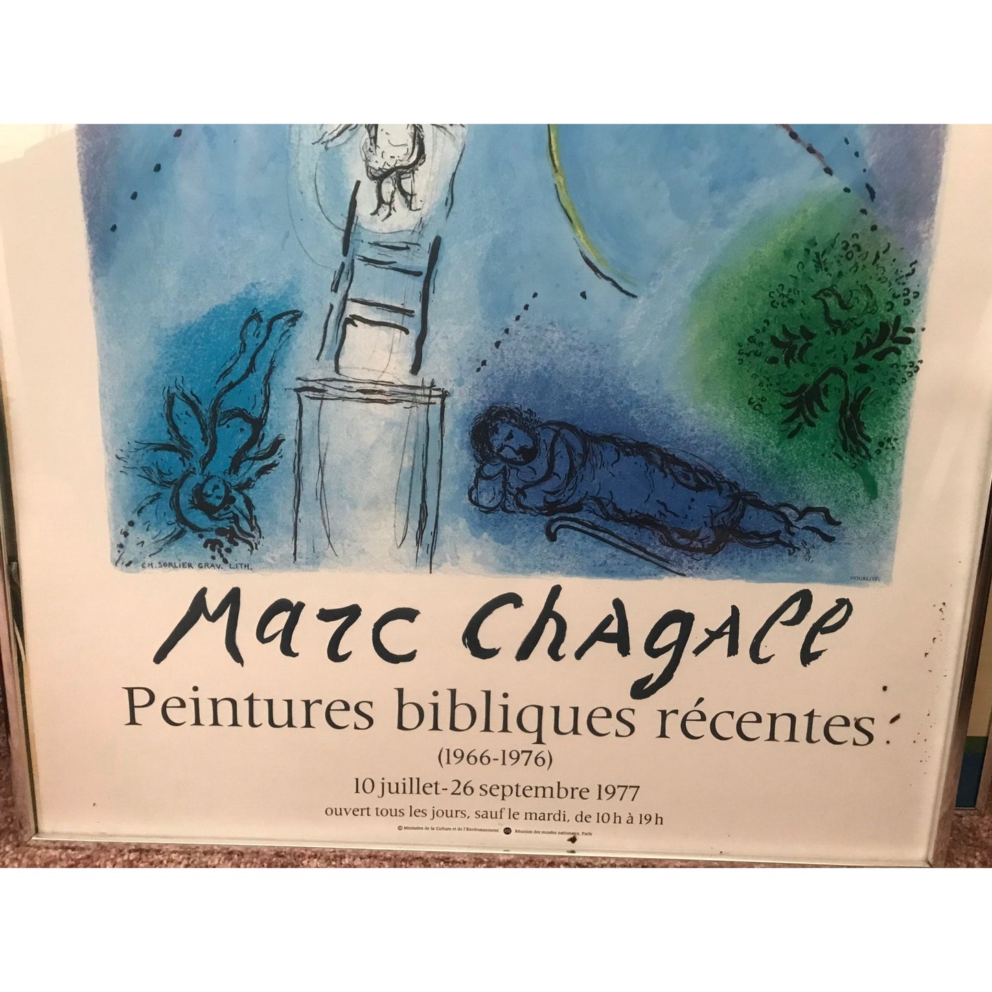 Vtg Marc Chagall 1887-1985 Poster Framed "Musee National Message Biblique" Marc Chagall "Peintures bibliques recentes" (1966-1976)