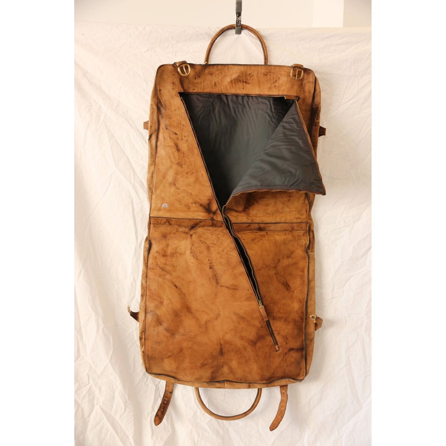 Vintage R.O.N.A. "Go Anywhere" Leather Garment Bag 1970's Handmade Argentina Hanging Clothing Bag