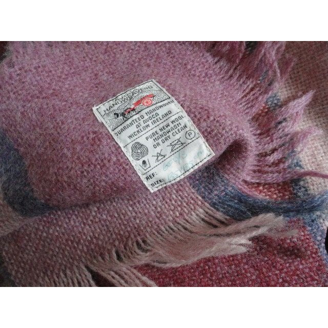 Vintage Wrap Shawl 1970’s Avoca HANDWEAVERS Pure New Wool Maroon Pink Blue Mauve Ireland