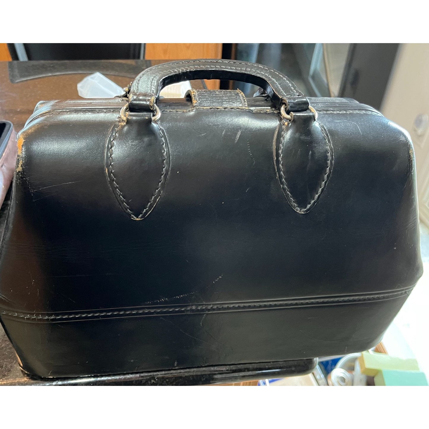 Vintage Emdee Schell Leather Company  Black Doctor's Bag 5681-70385 Silver Tone Hardware