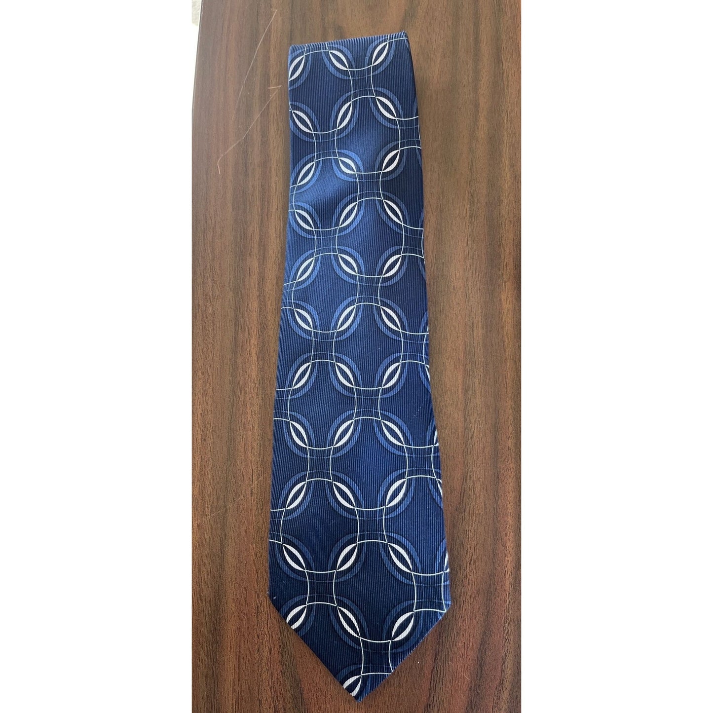 Vintage 1980's Giorgio Armani Men's 100% Silk Tie Jacquard Blue White Abstract Tie Made In Italy