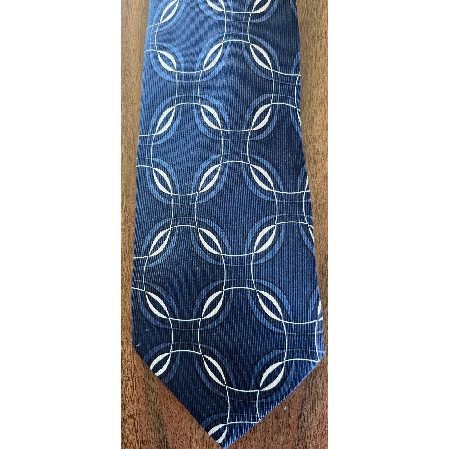 Vintage 1980's Giorgio Armani Men's 100% Silk Tie Jacquard Blue White Abstract Tie Made In Italy