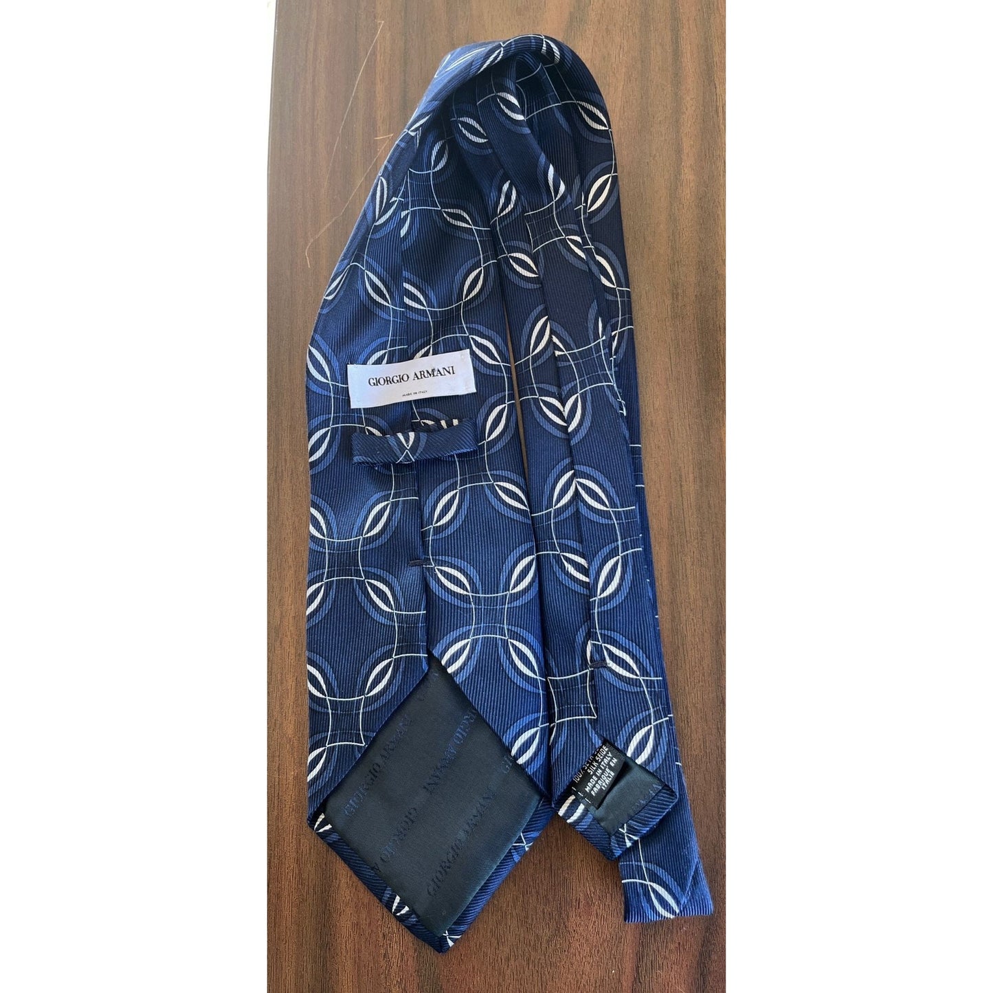 Vintage 1980's Giorgio Armani Men's 100% Silk Tie Jacquard Blue White Abstract Tie Made In Italy