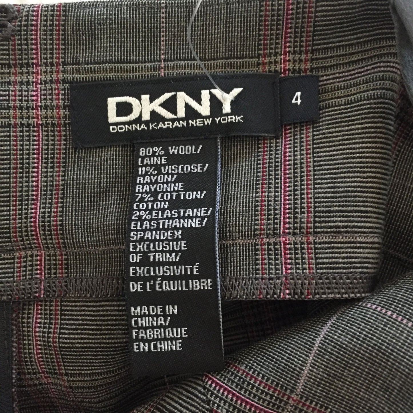 Vtg Donna Karan DKNY Spaghetti Strap Plaid Gray Red Fitted Women's Blouse Top Size 4