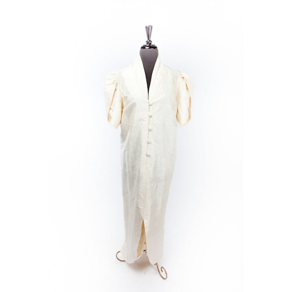 Vtg Tulip 1980’s Women’s Formal Mother Of The Bride Dress Raw Silk Handmade Ivory Front Button Closure L