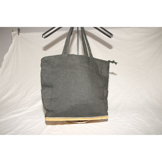 Vintage Earthly Treasures Black Cotton Tote Shoulder Bag Hemp Base