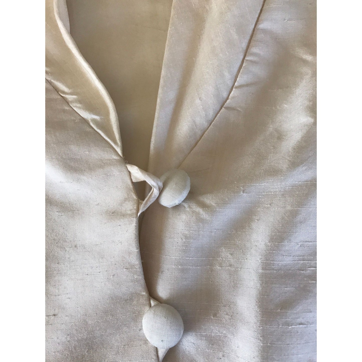 Vtg Tulip 1980’s Women’s Formal Mother Of The Bride Dress Raw Silk Handmade Ivory Front Button Closure L