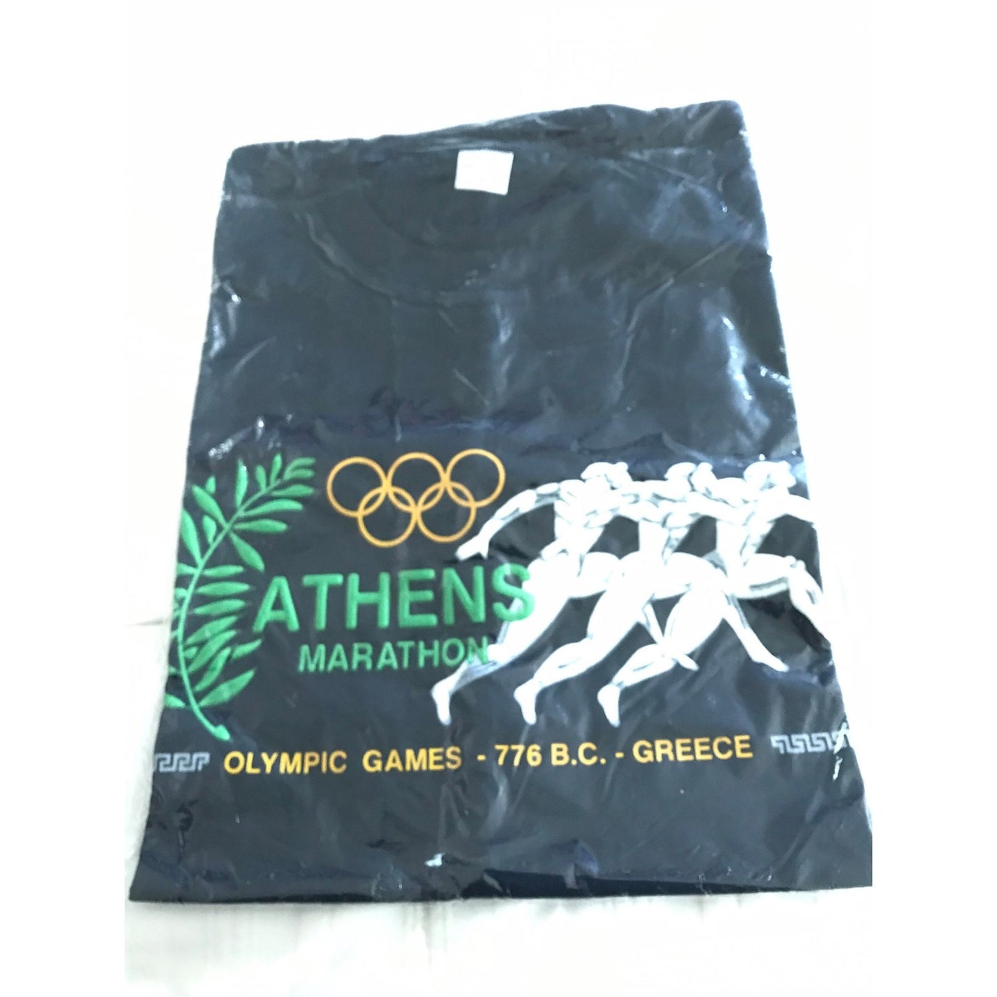 2004 Athens Olympic Games T-Shirt Athens Marathon Navy Blue Heavily Embroidered Made in Greece M NIB