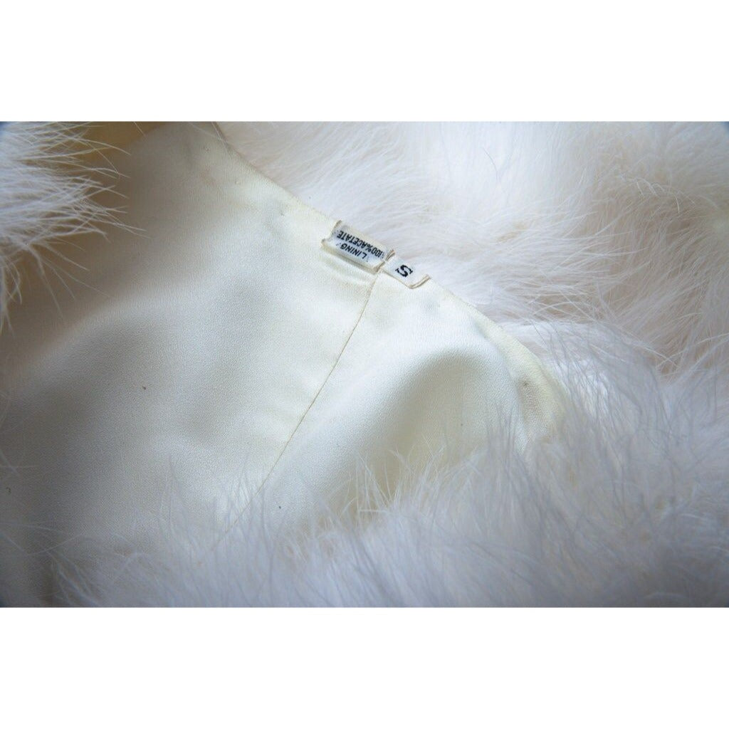 Vintage White Ostrich Feather Jacket Made In France Size Small Fully Lined 100% Acetate