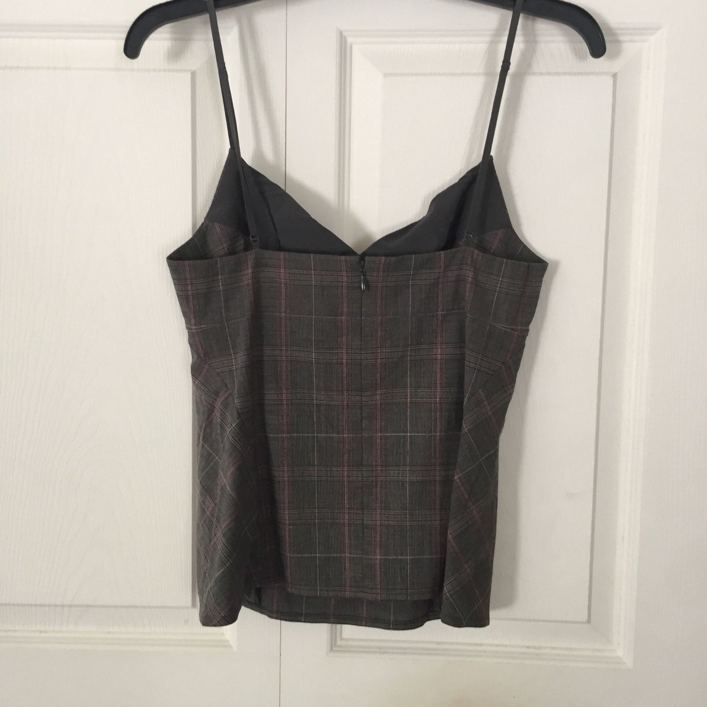 Vtg Donna Karan DKNY Spaghetti Strap Plaid Gray Red Fitted Women's Blouse Top Size 4