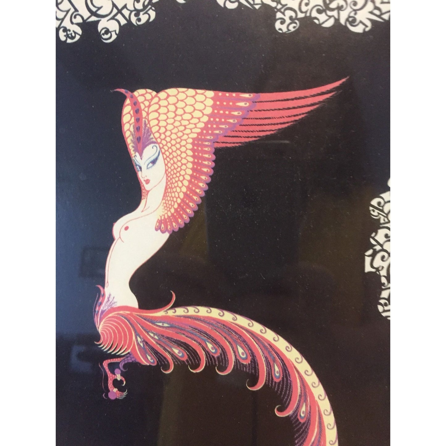 Vintage 1972 Erte Number 5 Print Peacock Lady With Wings Matted And Framed