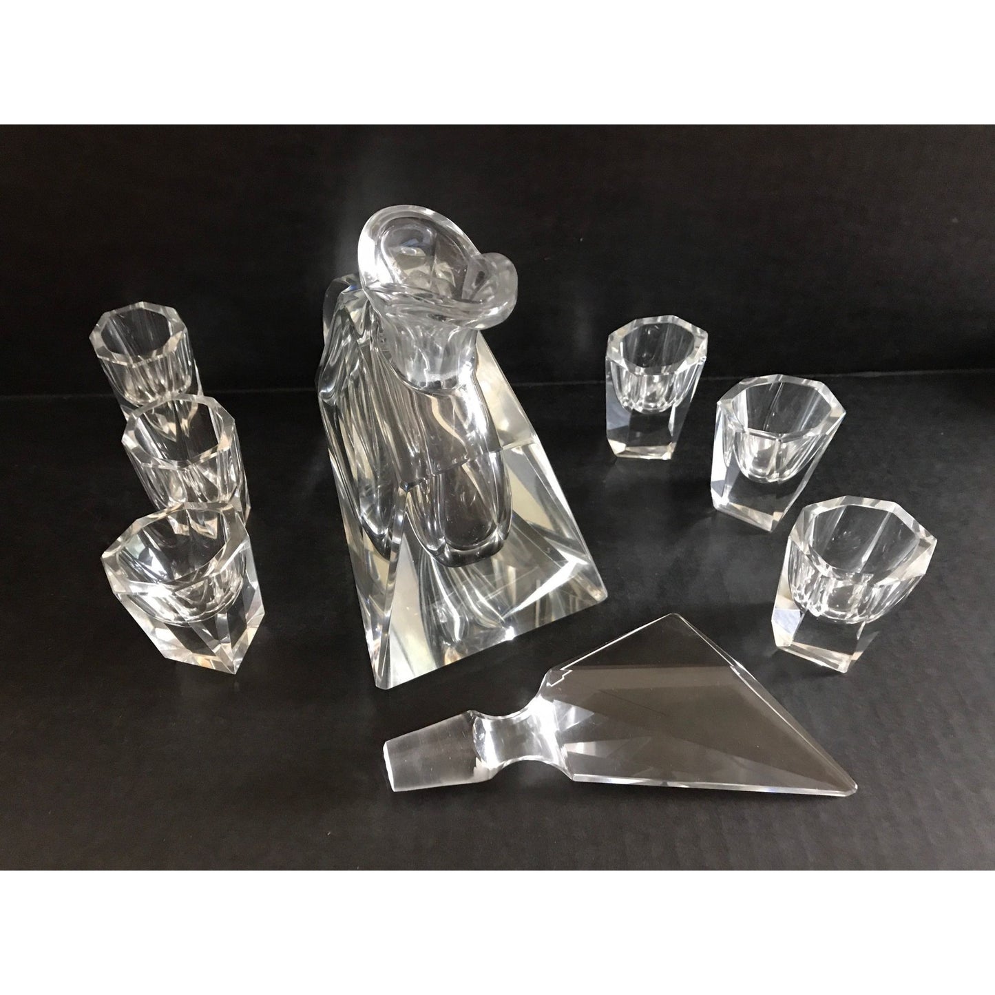 Vintage c1930s Art Deco Rare Signed Moser Karlsbad Decanter Bohemian Glass Set With 6 Glasses