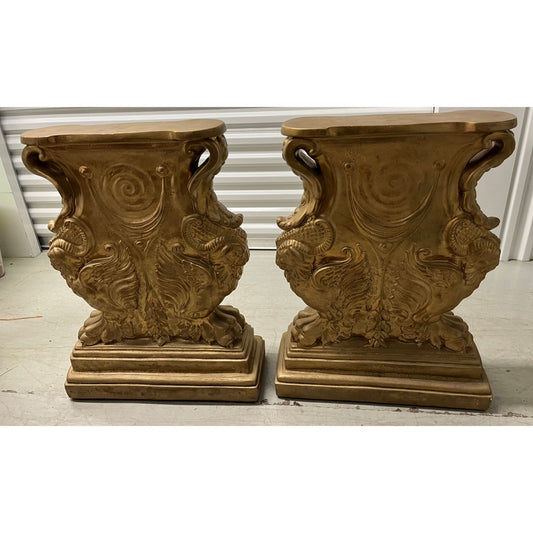 Vintage Mid 20th Century Plaster Gold Leaf Flying Gryphon Ornate Pedestals For Dining Table Base