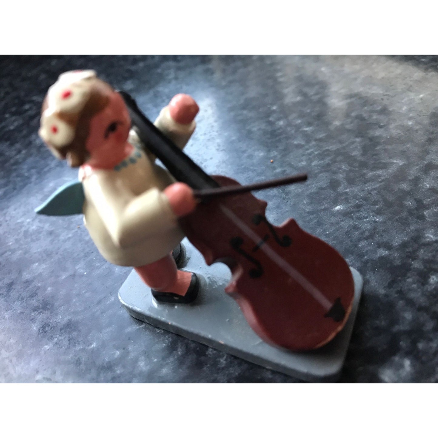 Vintage Christmas Wooden Music Angel Playing The Cello Erzgebirge Made In Germany Orchestra