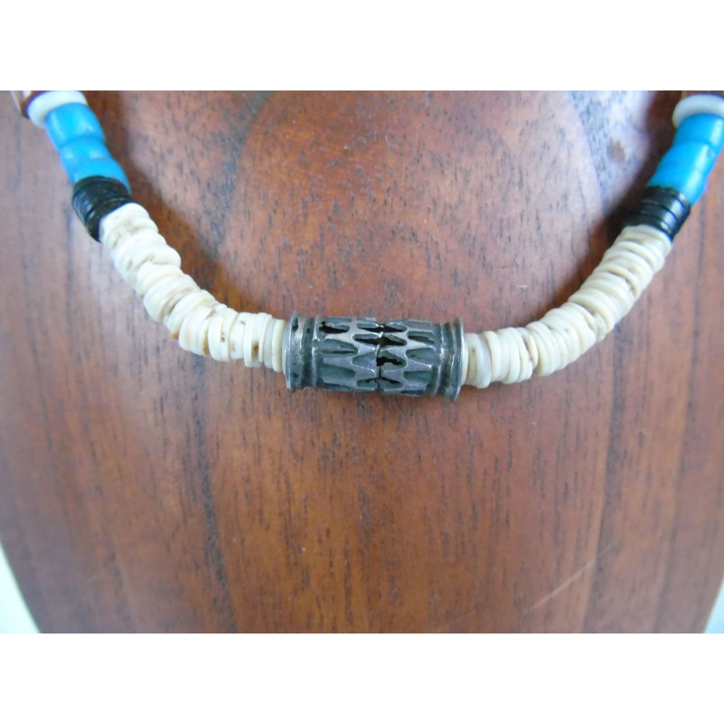 Vintage Heishi Necklace Metal Bead Graduated Shell Beads Santo Domingo Native American