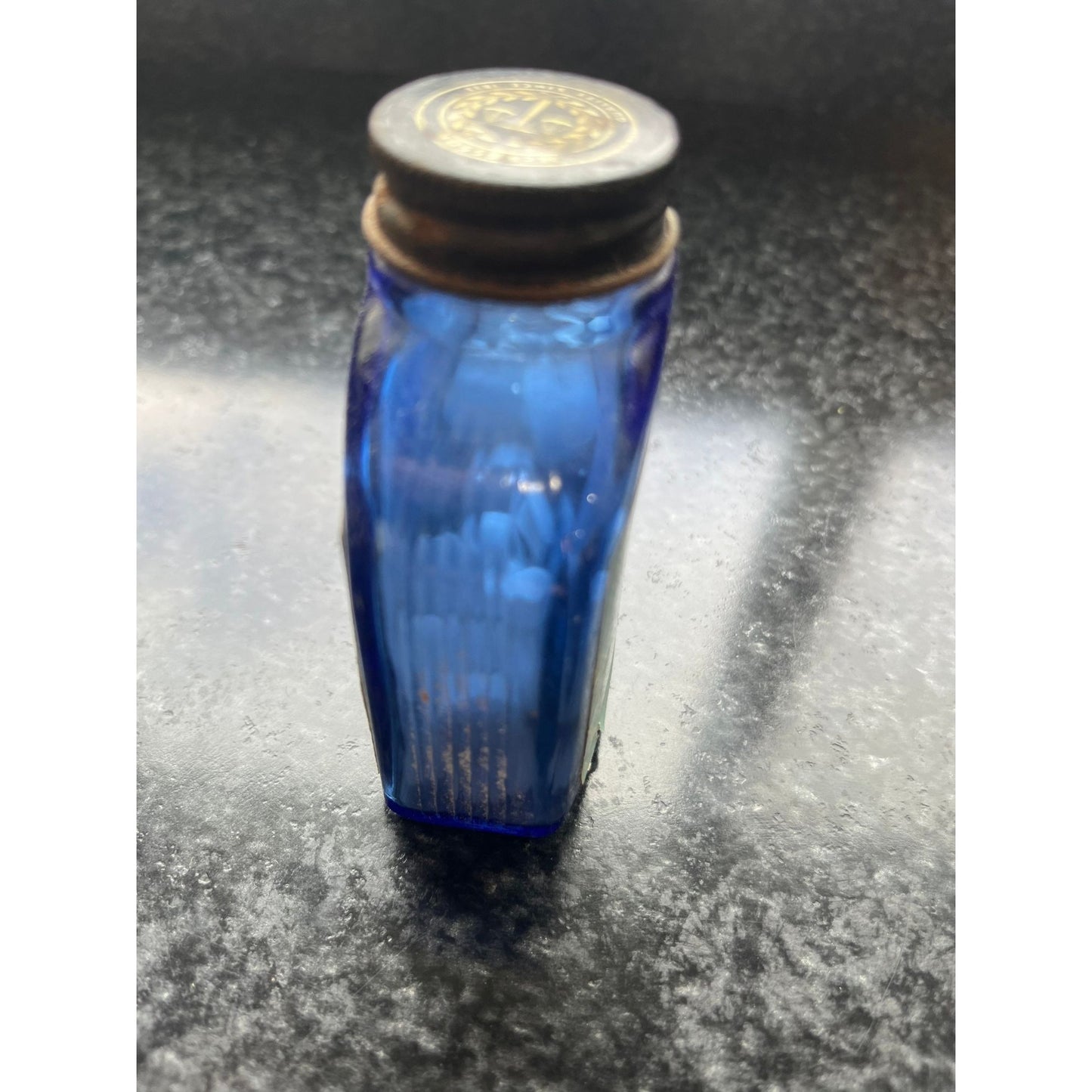 Vtg McKesson & Robbins Bottle Milk of Magnesia Cobalt Blue Ribbed Sided Bottle Original Metal Lid Original Label Collector's Item