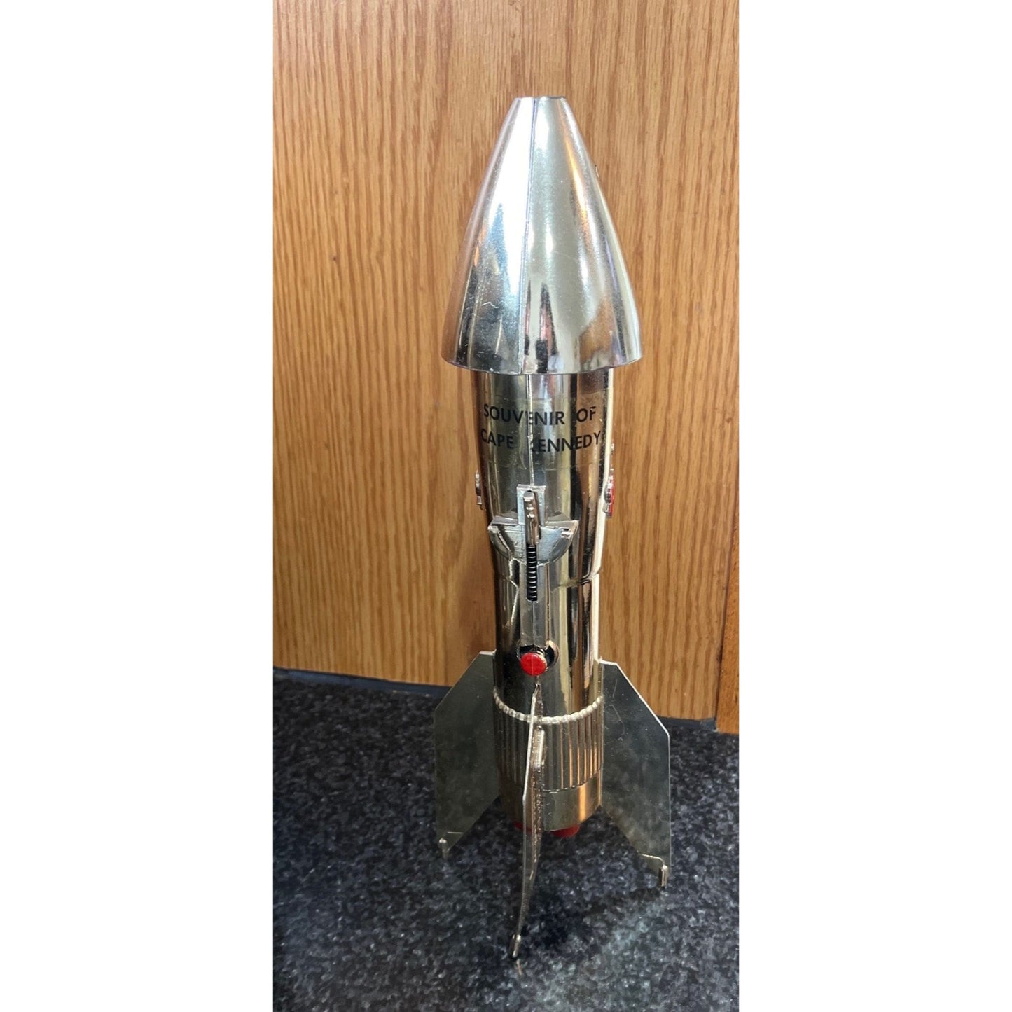 Vtg 1960's Souvenir Of Cape Kennedy Gold Rocket Bank Mechanical Coin Bank By Astro Mfg. E. Detroit USA "A Berzac Creation"