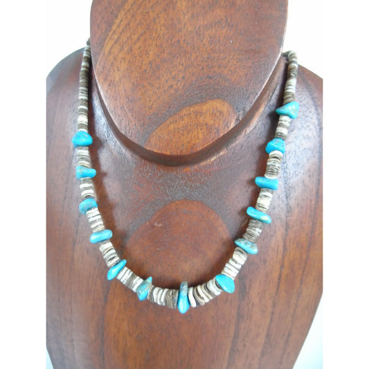 Vintage Heishi Necklace Turquoise Beads Graduated Shell Beads Santo Domingo Native American