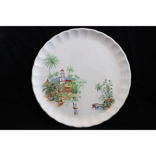 W S George Bolero Vintage Rare Tropical Island Hacienda Bull Scene Three 9.5" Dinner Plates