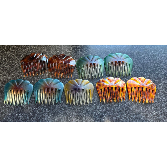 Vtg Lot of 9 1960's Hair Side Combs Multi Colored Teeth Pick Women's Shell Wavy Ruffled Edge Made In France  Hair Accessories