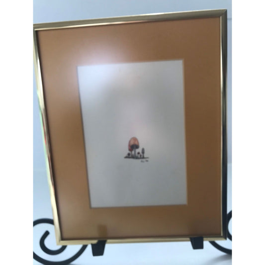 Vintage 1970 Water Color "Mushrooms" Signed K. J. '70 Orange Matting And Framed Under Glass