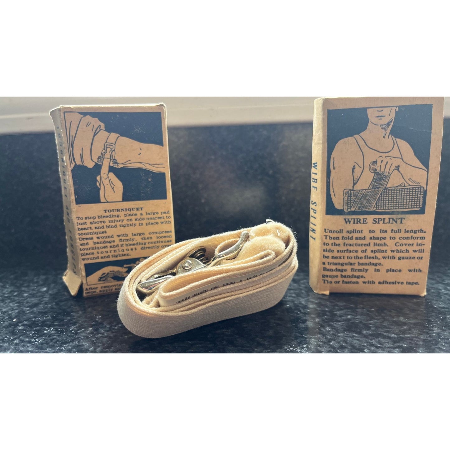 Vtg Medical Equipment Tourniquet and Forceps With Box & Wire Splint DETROIT First AID Co Original Box NIB