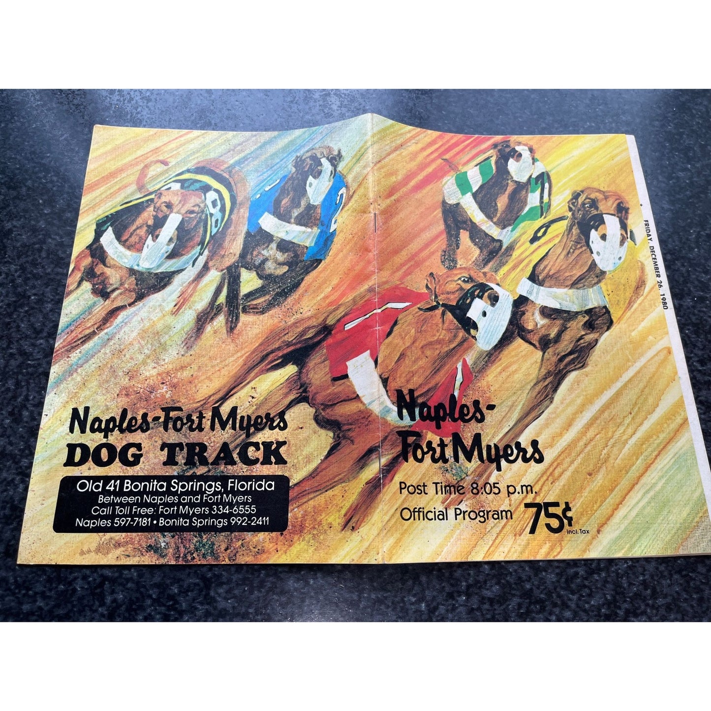 Vtg Naples - Fort Myers Dog Track Official Program Friday Night December 26, 1980 .75 Cents Florida