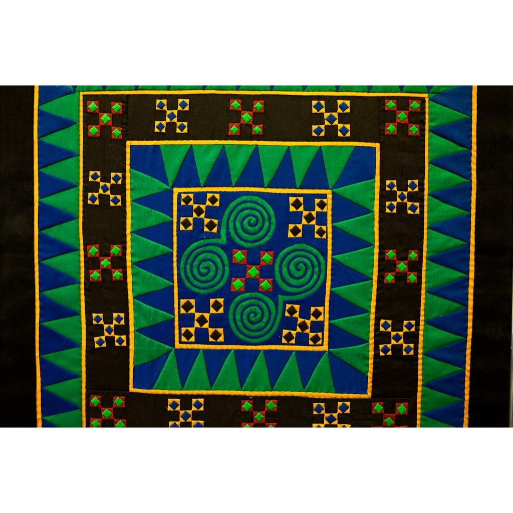 Vtg 1980's Hmong Stitchery Textile Art Very High Quality Flower Cloth Pieces Galerie de Boicourt Black Green Blue