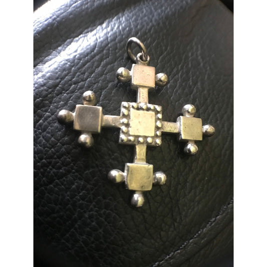 Vtg Silver Tone Crucifix Mediterranean Cross Pendant Handmade In Greece Religious Art 12 Grams