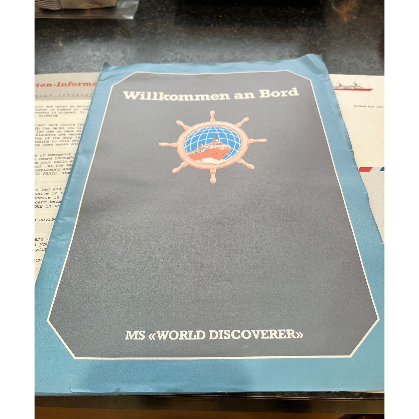 Vintage 1990's M. S. World Discoverer Cruise Ship Welcome Aboard Package With Stationery & Envelops