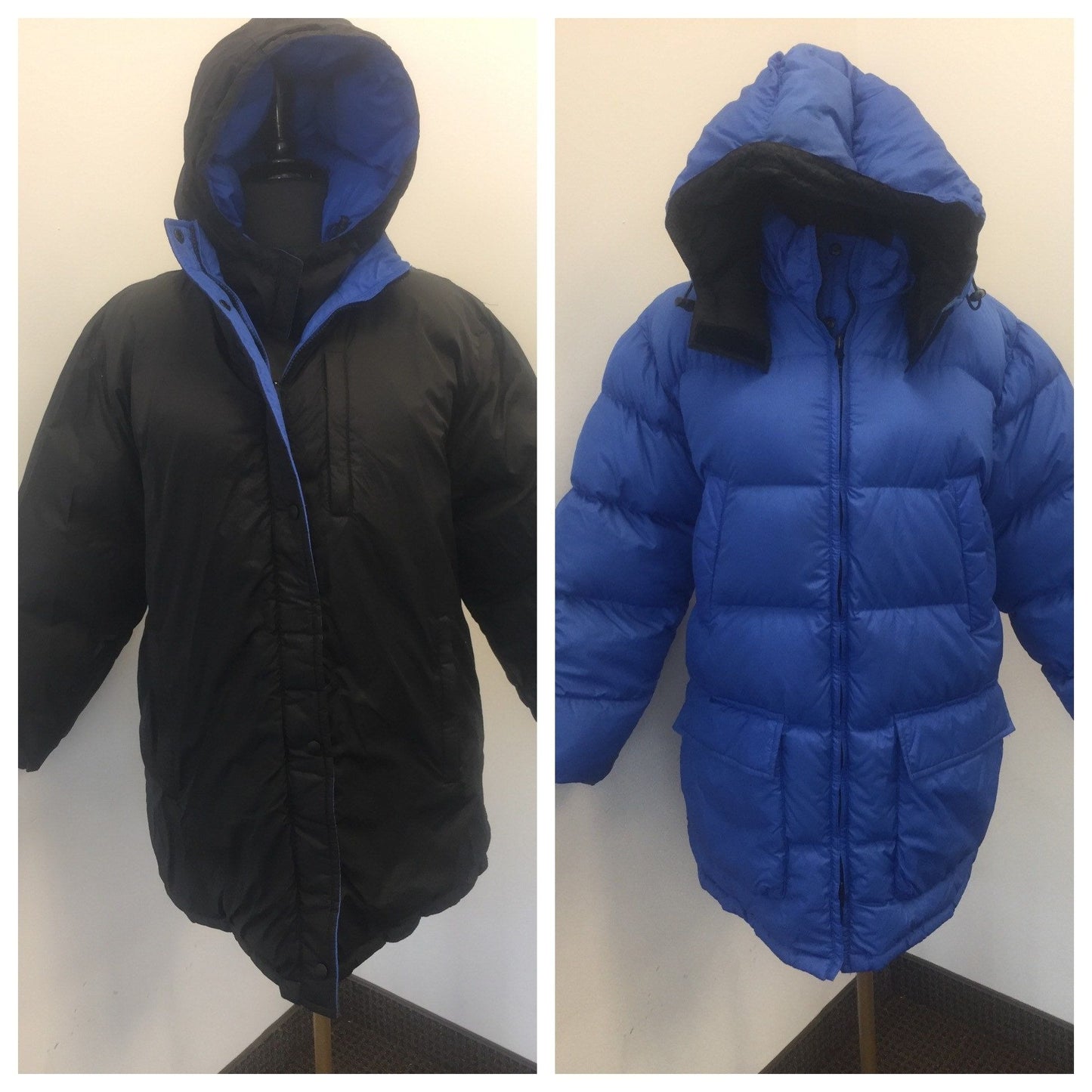 Vintage Lands' End Goose Down Reversible  Coat Blue Or Black Removable Hood 14-16