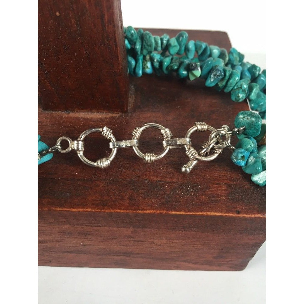 Vintage Three Strand Turquoise Nugget Necklace Sterling Silver Adjustable Toggle & Ring Closure