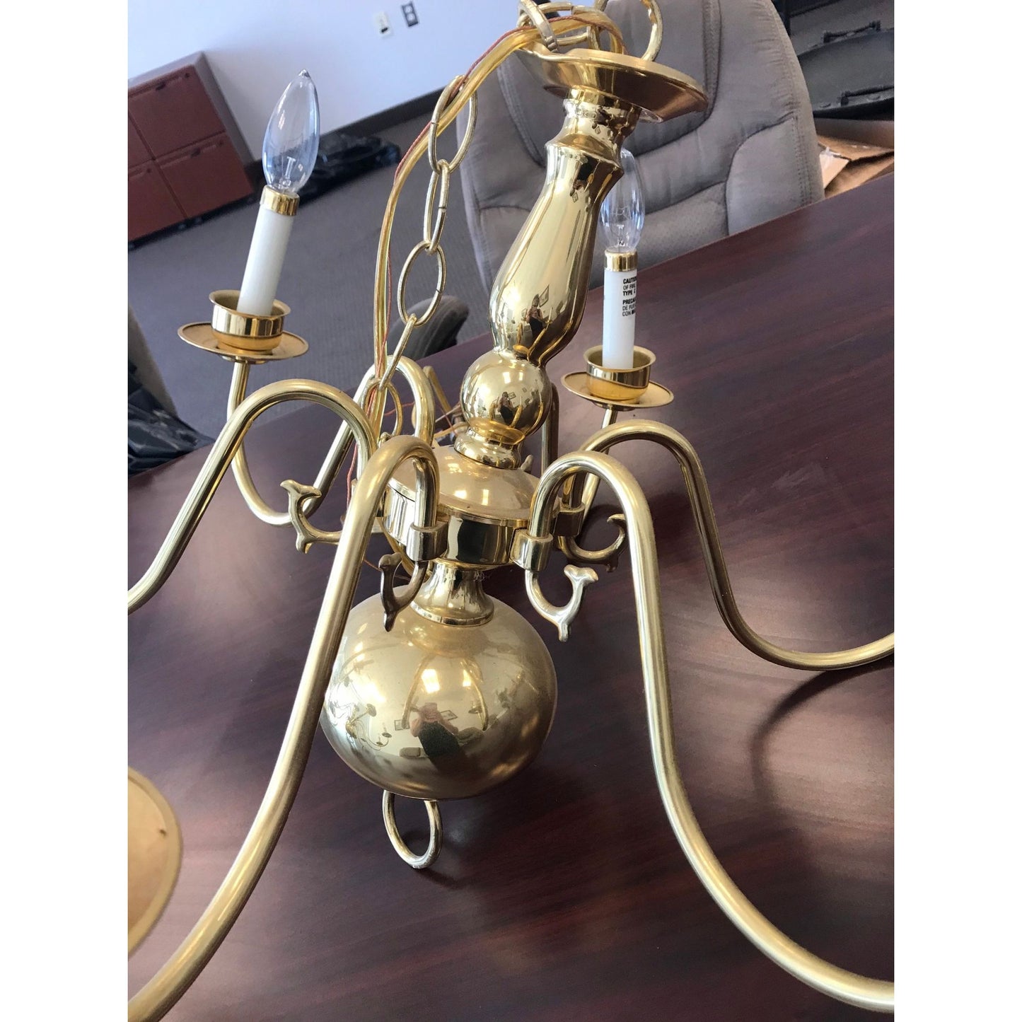 Vintage 1998 Chandelier Solid Brass Gold Ceiling Light Fixture 6 Lights