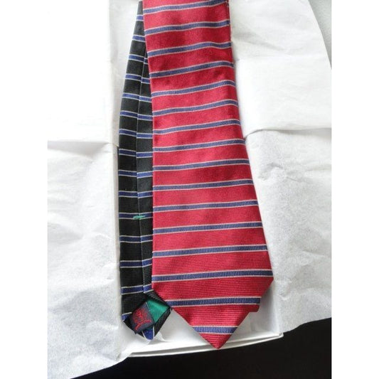 Vintage Men’s Tommy Hilfiger Tie 100% Silk 2 Color Red & Navy Stripes Black Imported Fabric Made In USA NWOT