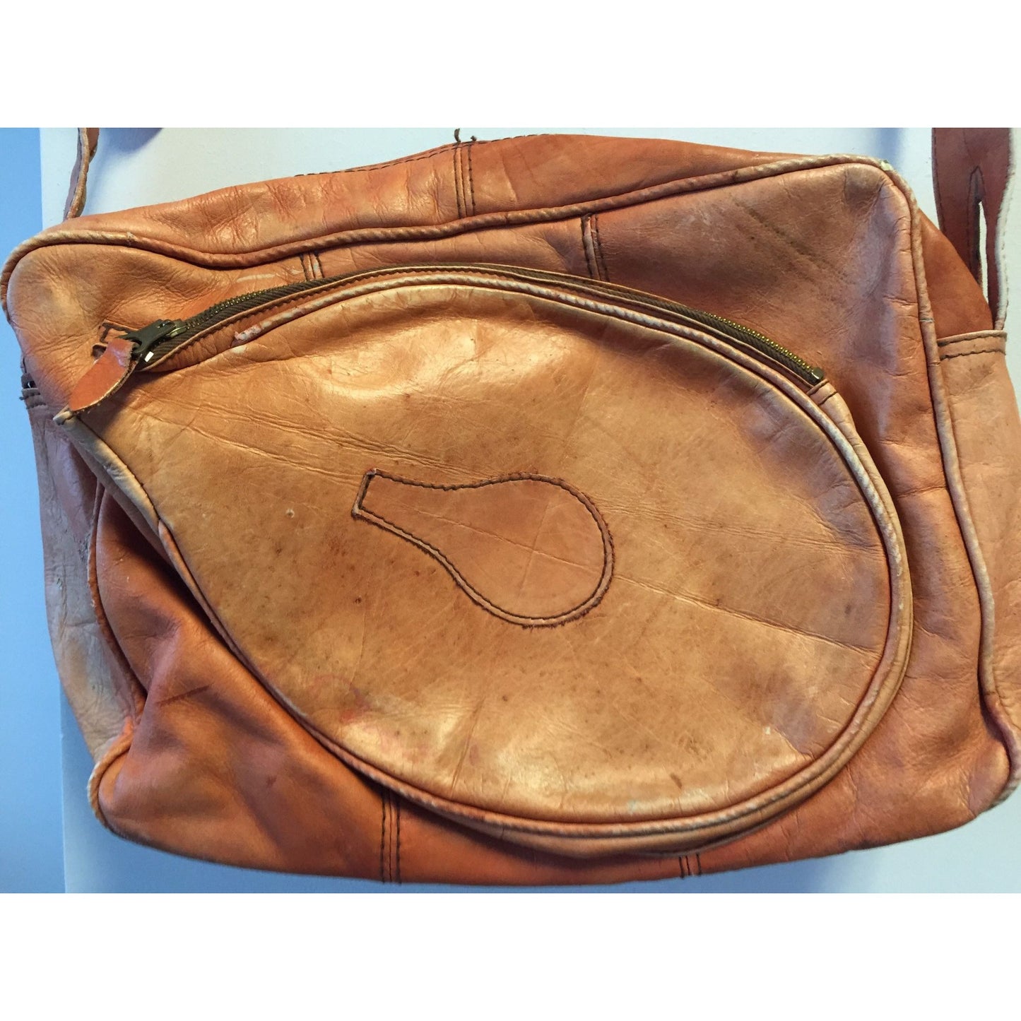 Vintage 1970's Racquet Tennis Handmade Cowhide Leather Shoulder Bag Made In Columbia