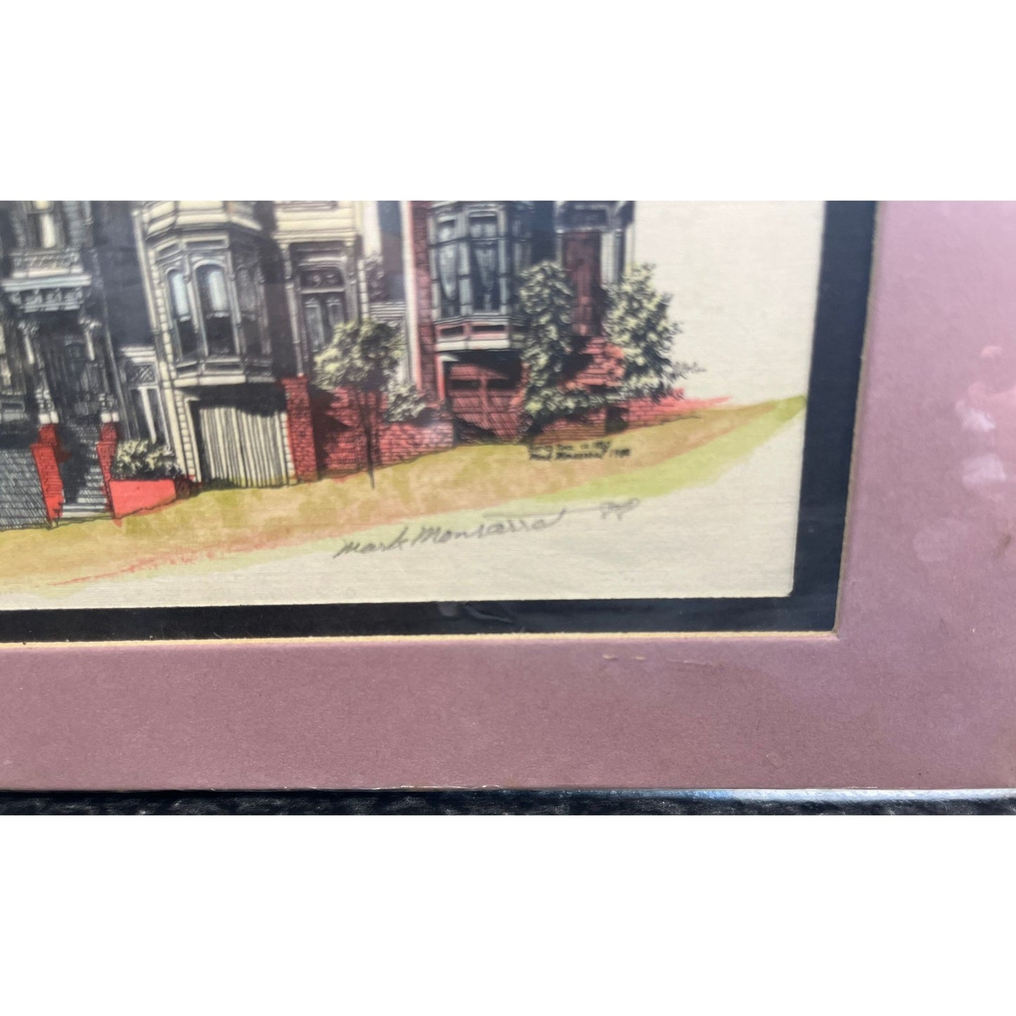 Vtg Mark Monsarrat San Francisco Houses Framed Signed Colored Lithograph Art Print 1988