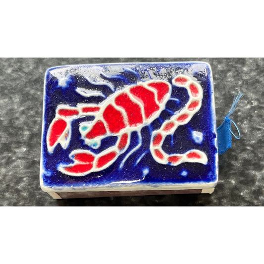 Vintage Creazioni Luciano Made In Italy Salerno Colorful Handmade Tile Red Scorpion Scorpio Zodiac Matchbox 2" x 1 1/2"