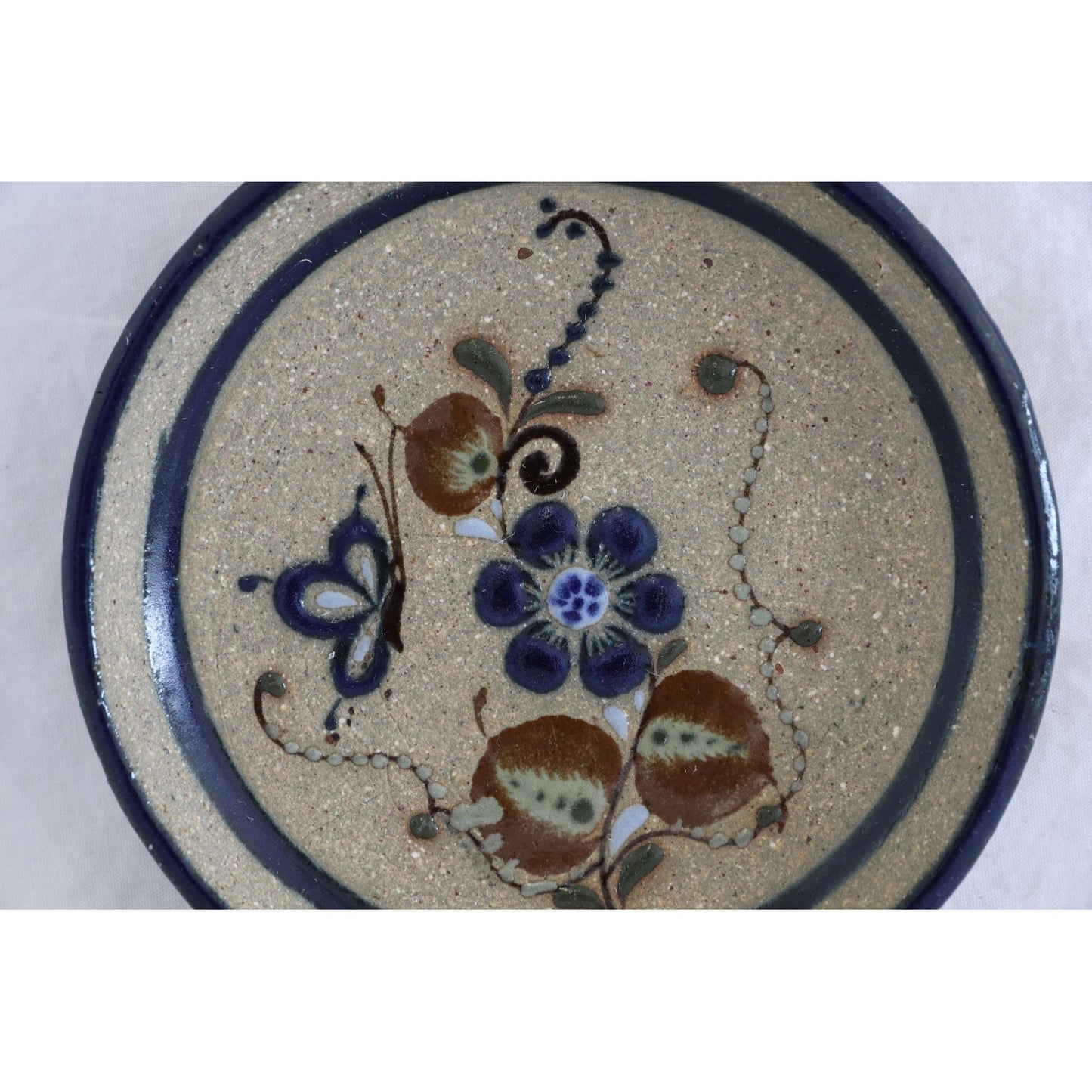 Vtg Ceramic Raised Floral Design Ceramica Barbaso Cito Mex Trinket Dish Wall Handing Art 3 1/2"