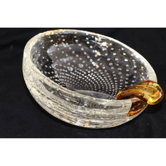 Vtg Mid Century Murano Italian Art Glass Two Cigarette Ashtray Dish Gold Abstract Design Handmade Collectible