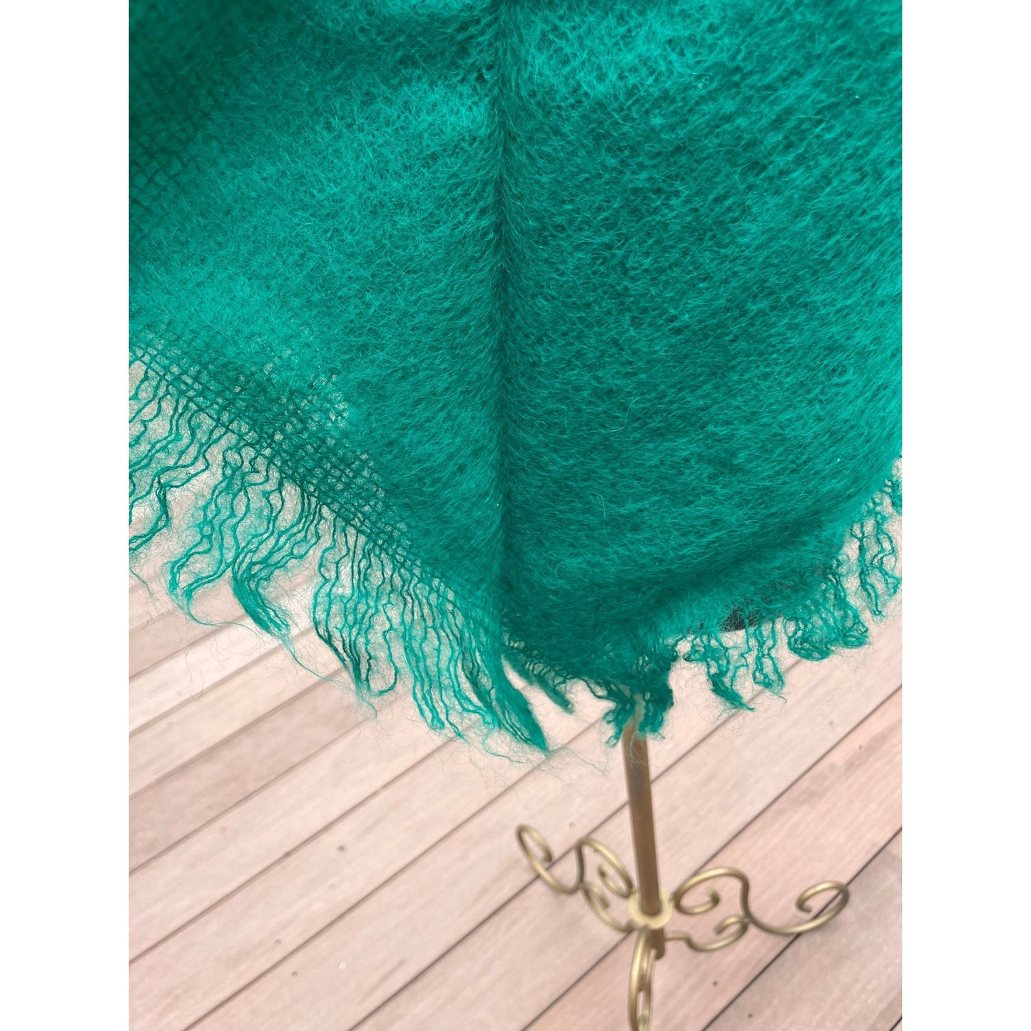 Vintage Wrap Shawl 1960’s THE SCOTCH HOUSE Deep Green Triangle Mohair Wool Scotland