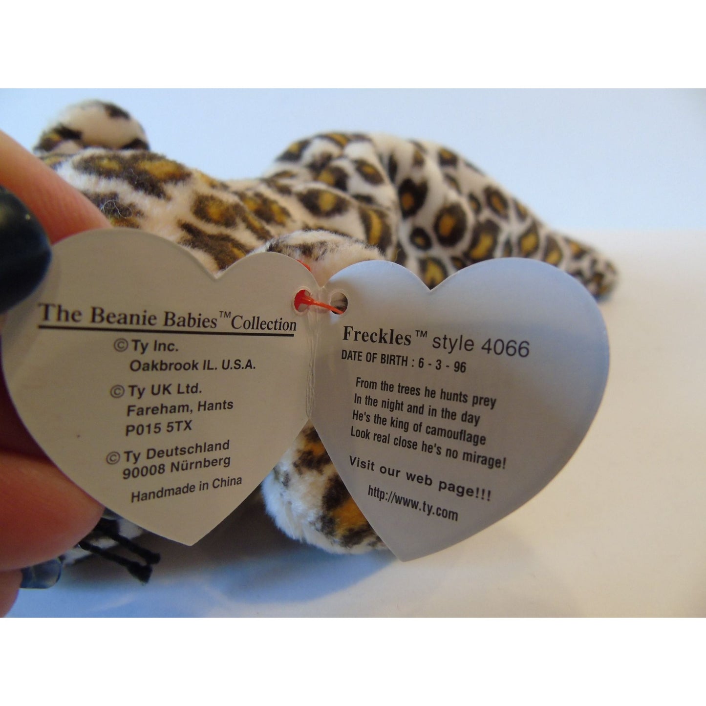 Ty Beanie Babies Freckles The Leopard Birth Date 6-3-96 Style No. 4066