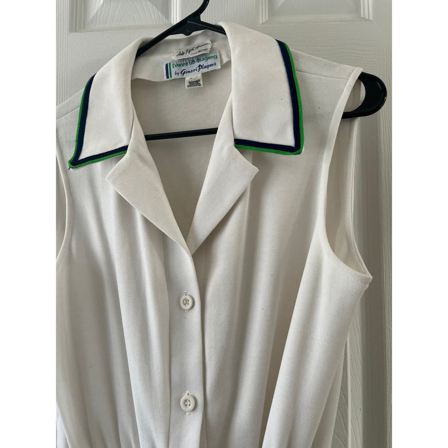 Vtg 1970's Evonne Goolagong Tennis Dress By Ginori Players Saks Fifth Avenue Size 14 White Blue Green