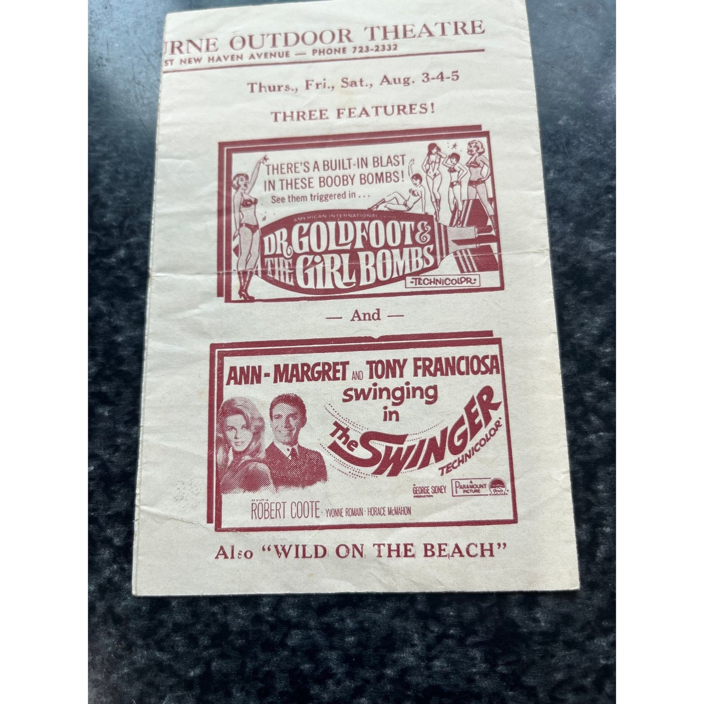 Vtg July 30 1967's Melbourne & Brevard Drive In Movie Theater Florida Advertisement Shane The Reluctant Astronaut The Swinger c