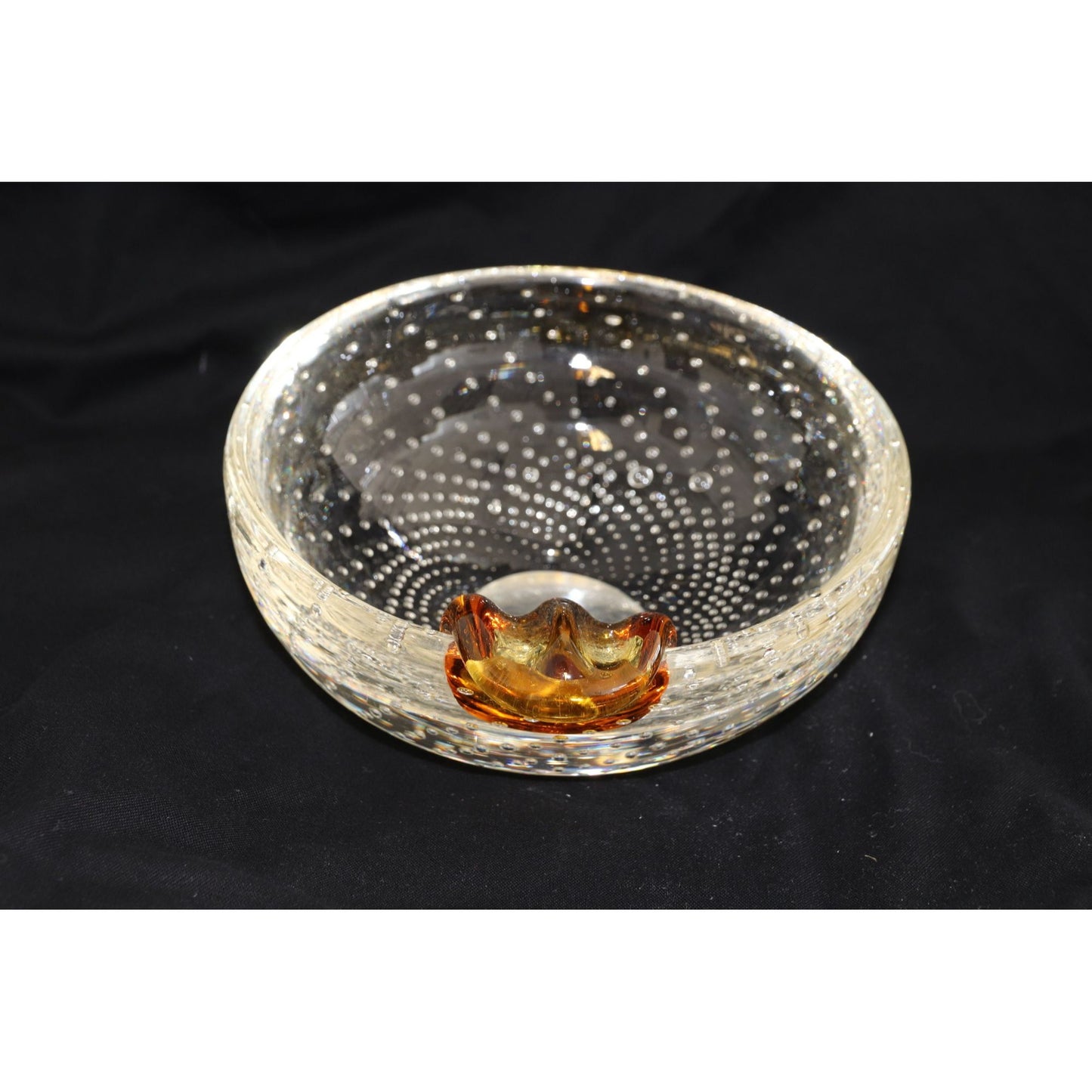 Vtg Mid Century Murano Italian Art Glass Two Cigarette Ashtray Dish Gold Abstract Design Handmade Collectible