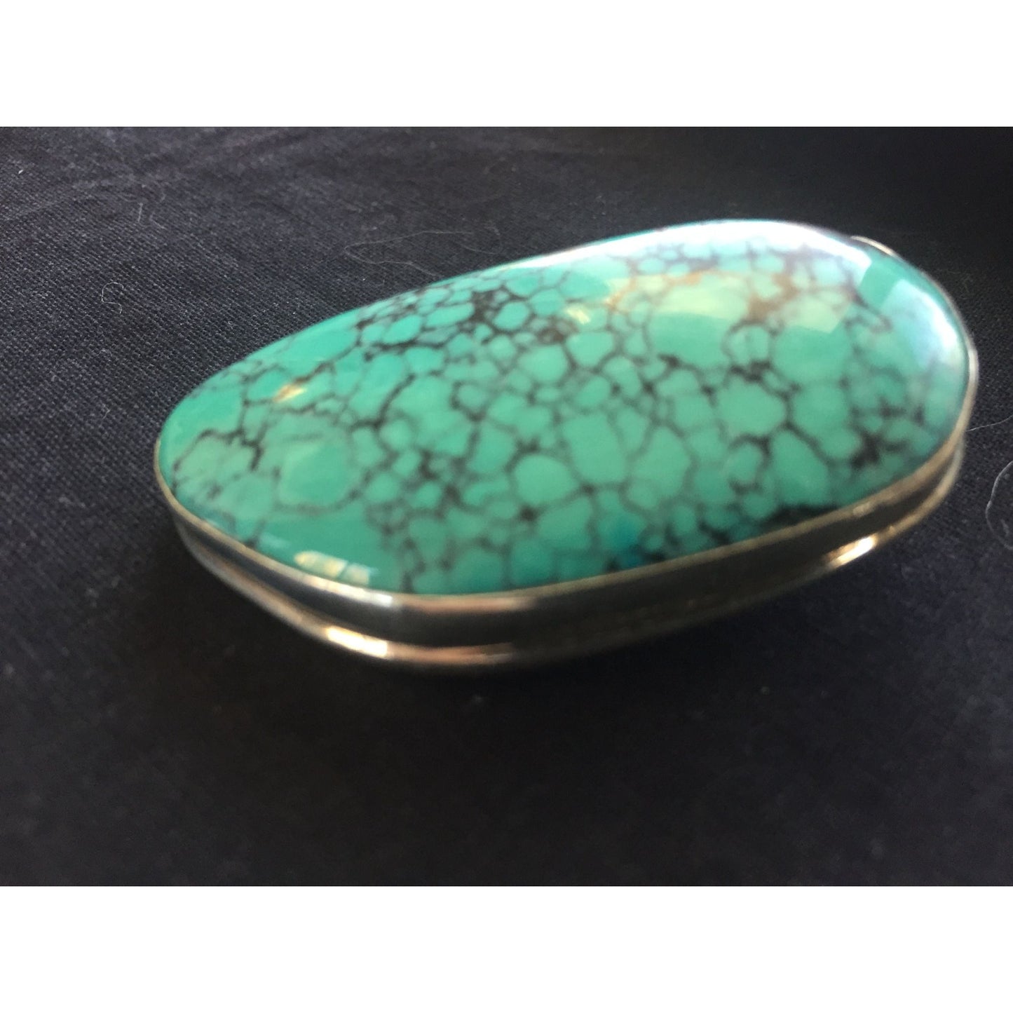 Vintage Turquoise Pendant Free Form In Sterling Silver Stamped 925 Large Back Hook Bail