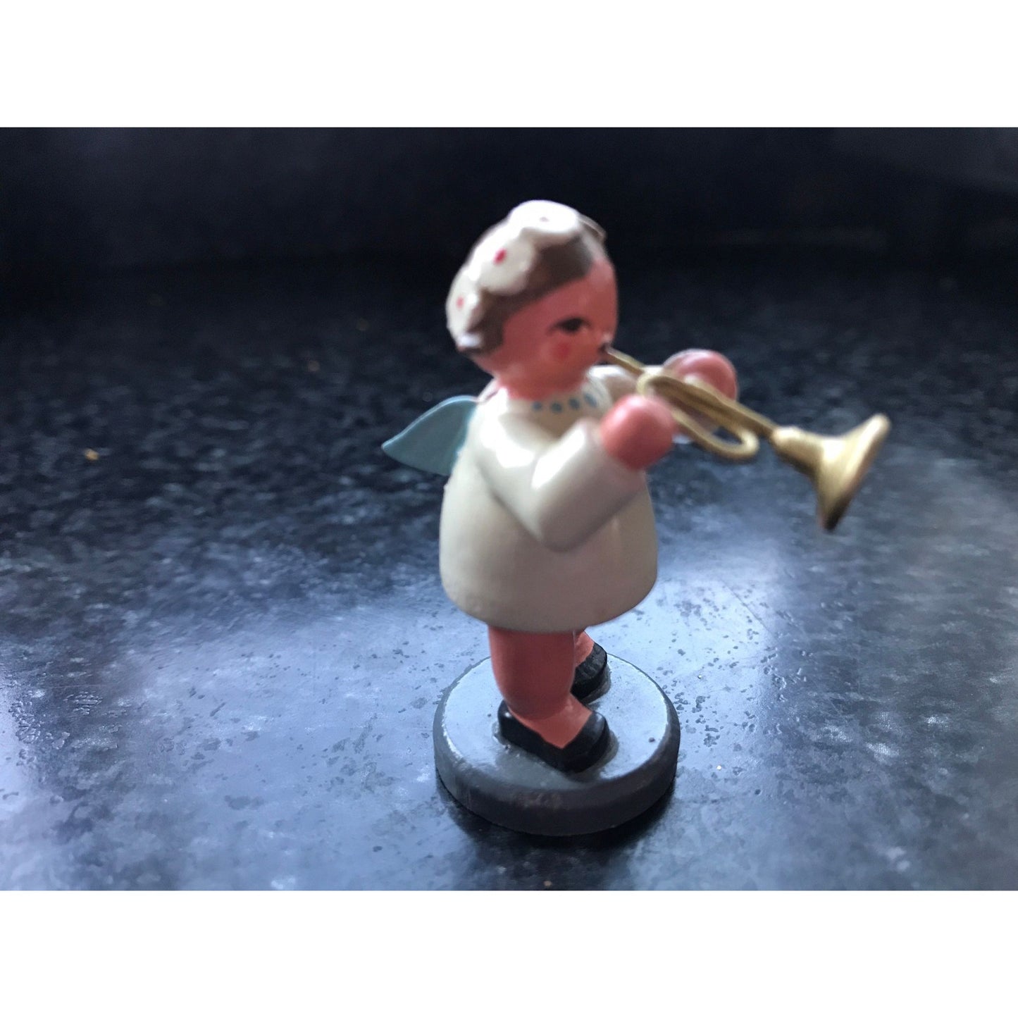 Vintage Christmas Wooden Music Angel Playing The Trombone Erzgebirge Made In Germany Orchestra