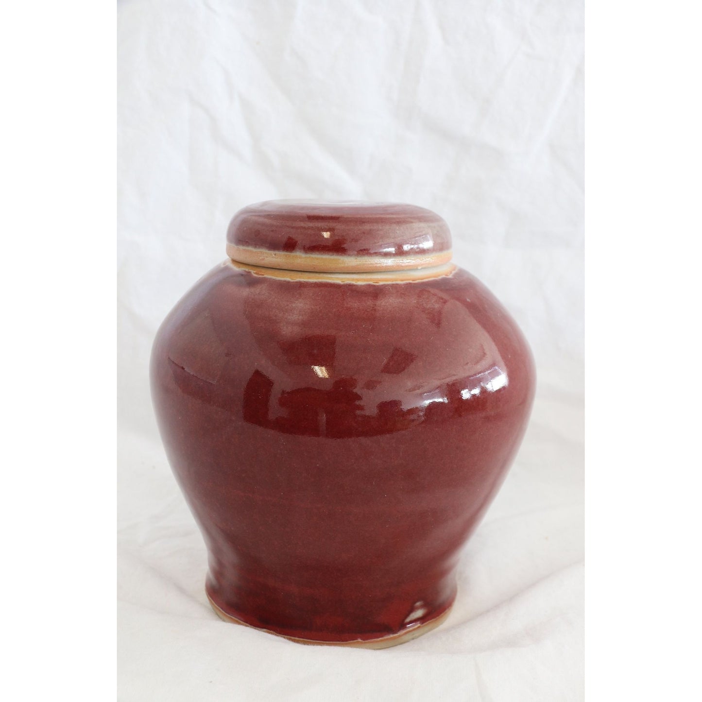 Vintage Ginger Pot With Lid Ceramic Handmade Pottery Hand Glazed Reddish Signed By The Artist