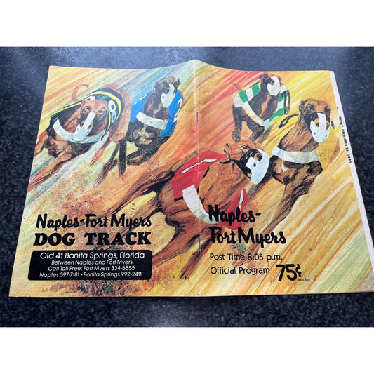 Vtg Naples - Fort Myers Dog Track Official Program Thursday Night December 27, 1979 .75 Cents Florida