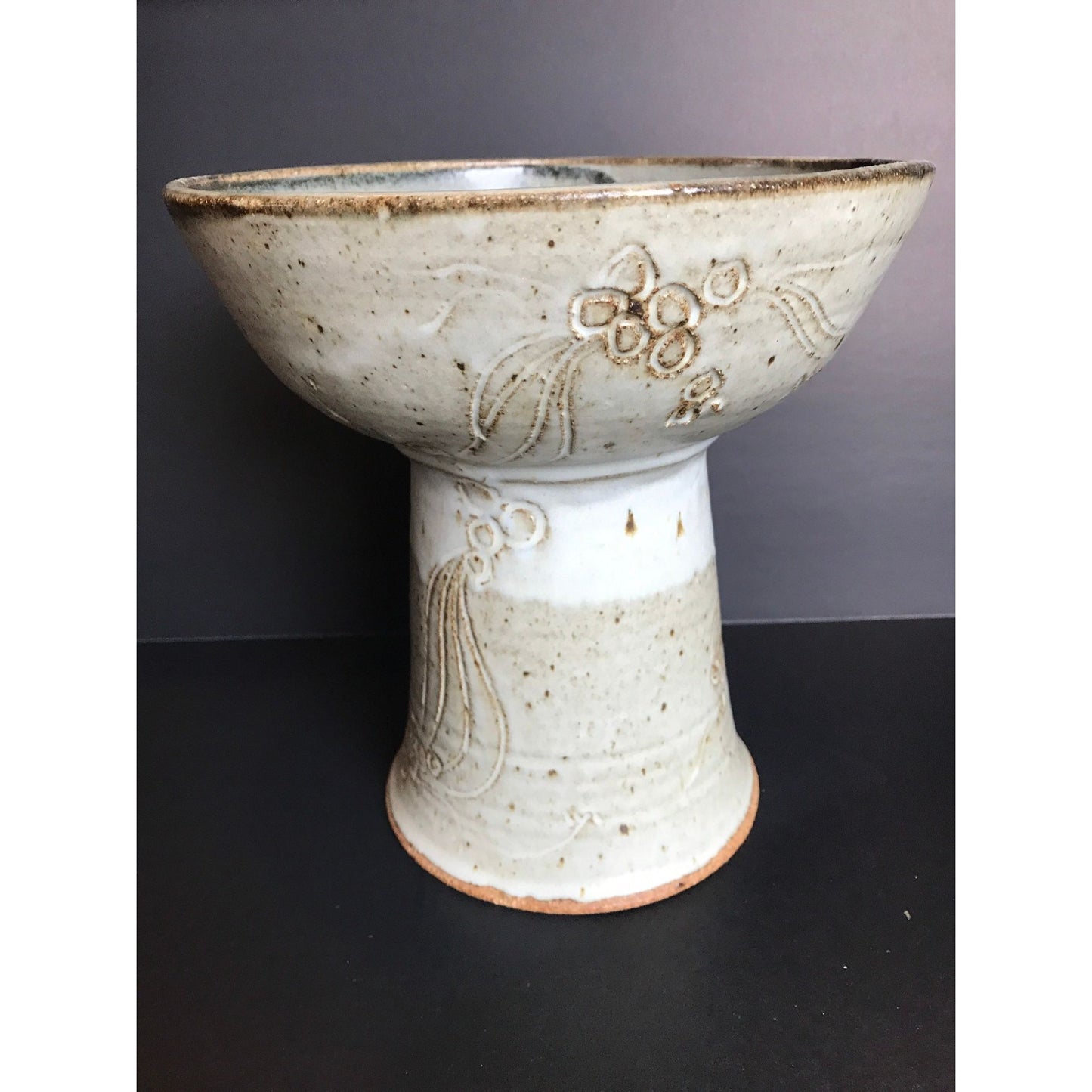 Vtg Handmade Studio Art Fine Pottery Unique Stand With Glazed Bowl Signed By Artist NAHLER